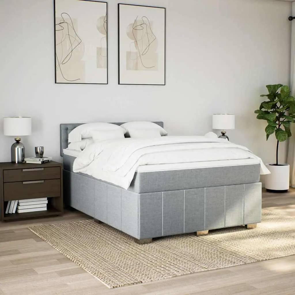 Queen Bed Frame with Pocket Spring Mattress Grey Fabric Upholstery