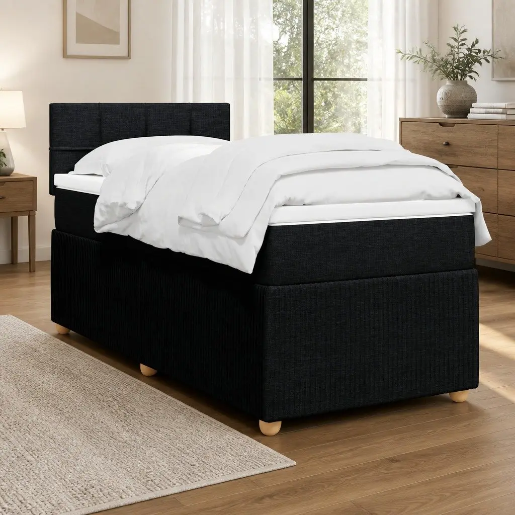 Pocket Spring Mattress Bed King Single Black Fabric Upholstered Frame