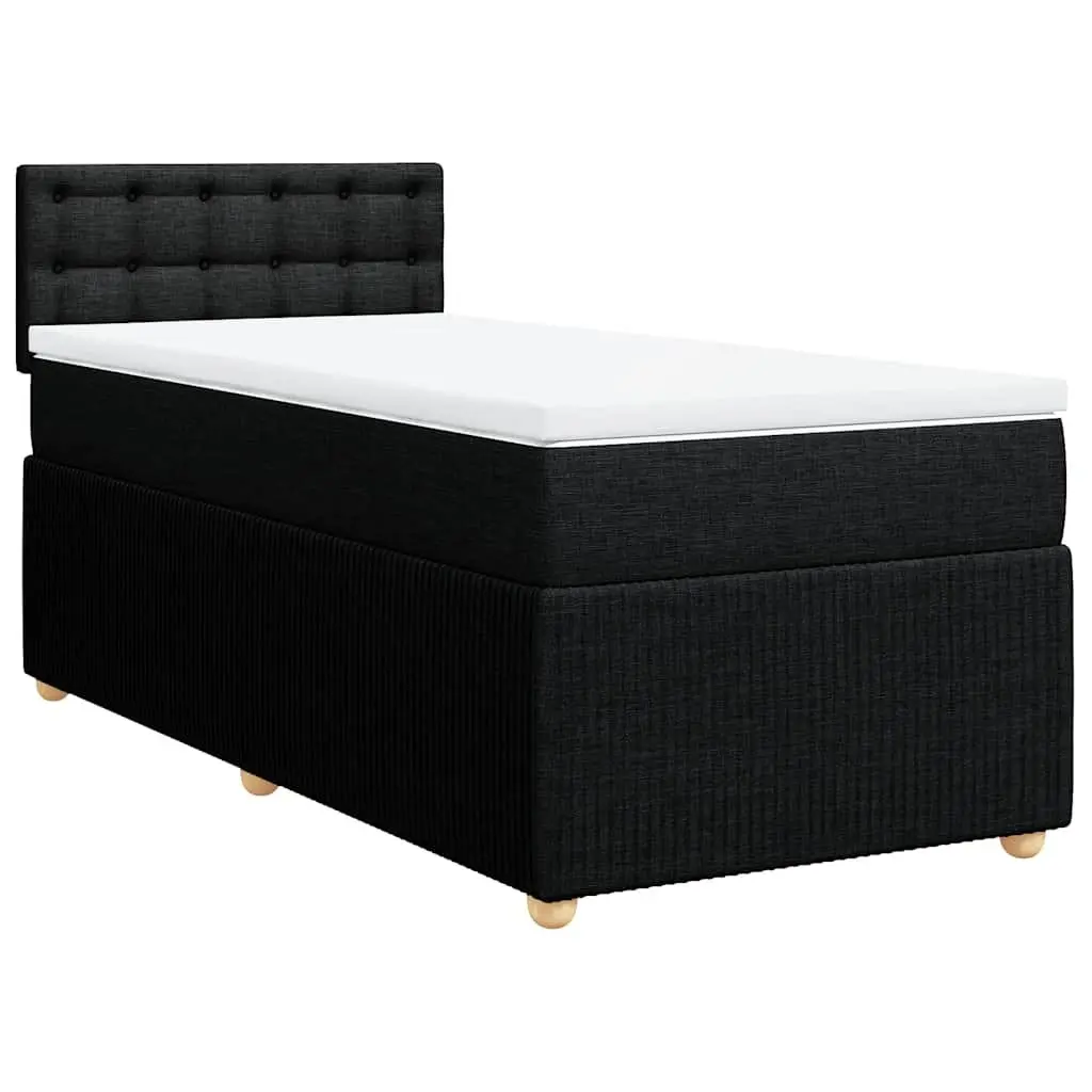 King Single Box Spring Bed with Pocket Mattress Black Fabric Frame Slats
