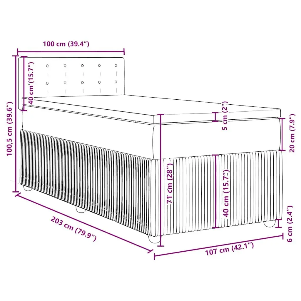 King Single Box Spring Bed with Pocket Mattress Black Fabric Frame Slats
