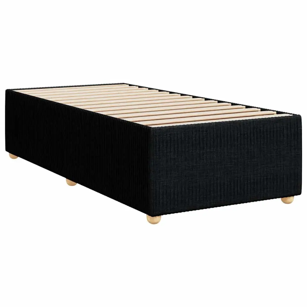 King Single Box Spring Bed with Pocket Mattress Black Fabric Frame Slats