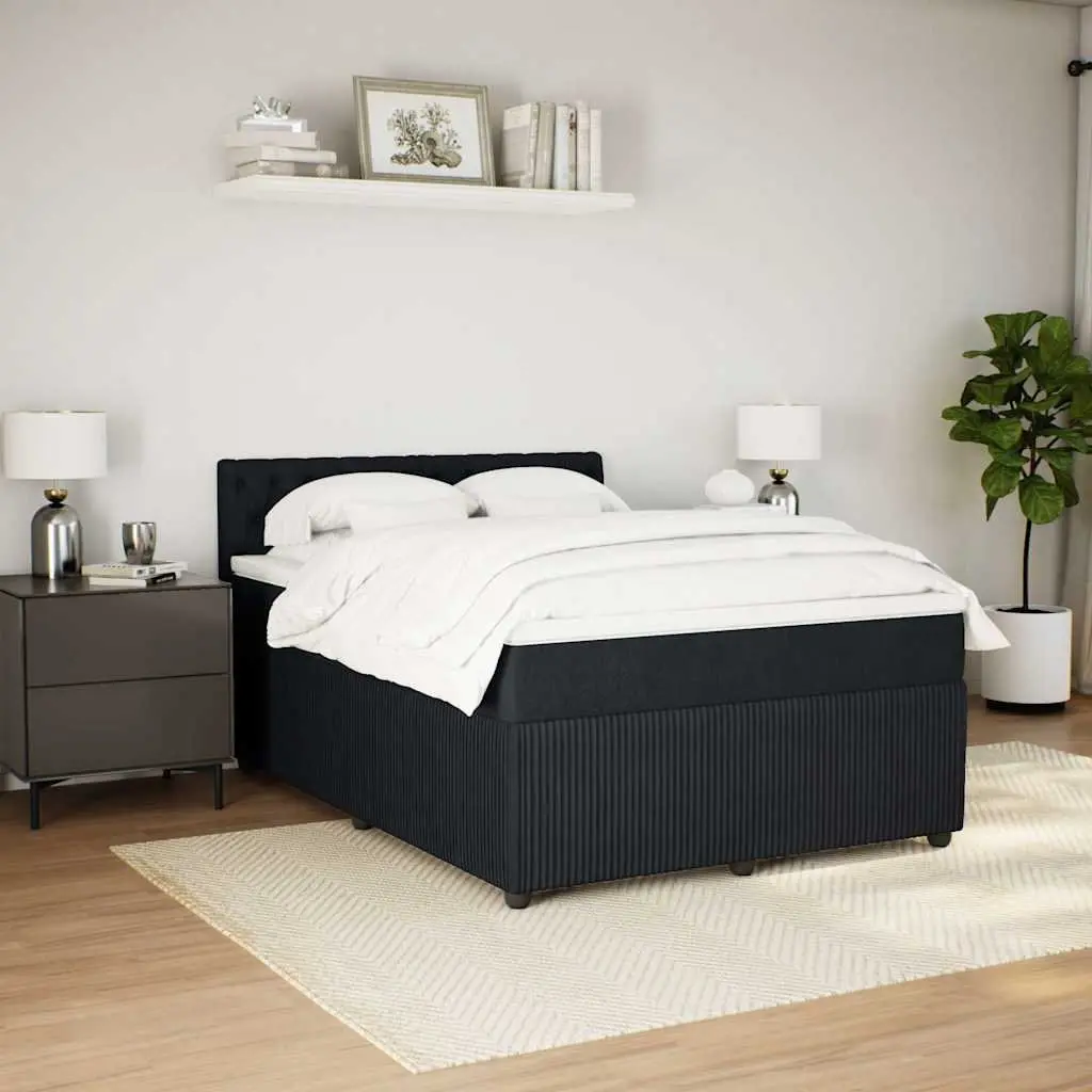 Double Box Spring Bed with Pocket Spring Mattress Black Fabric Double Size