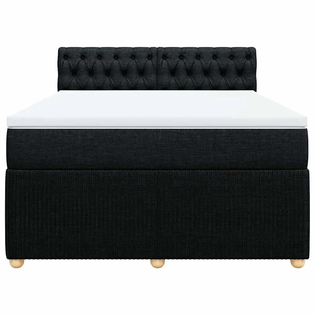 Double Box Spring Bed with Pocket Spring Mattress Black Fabric Double Size
