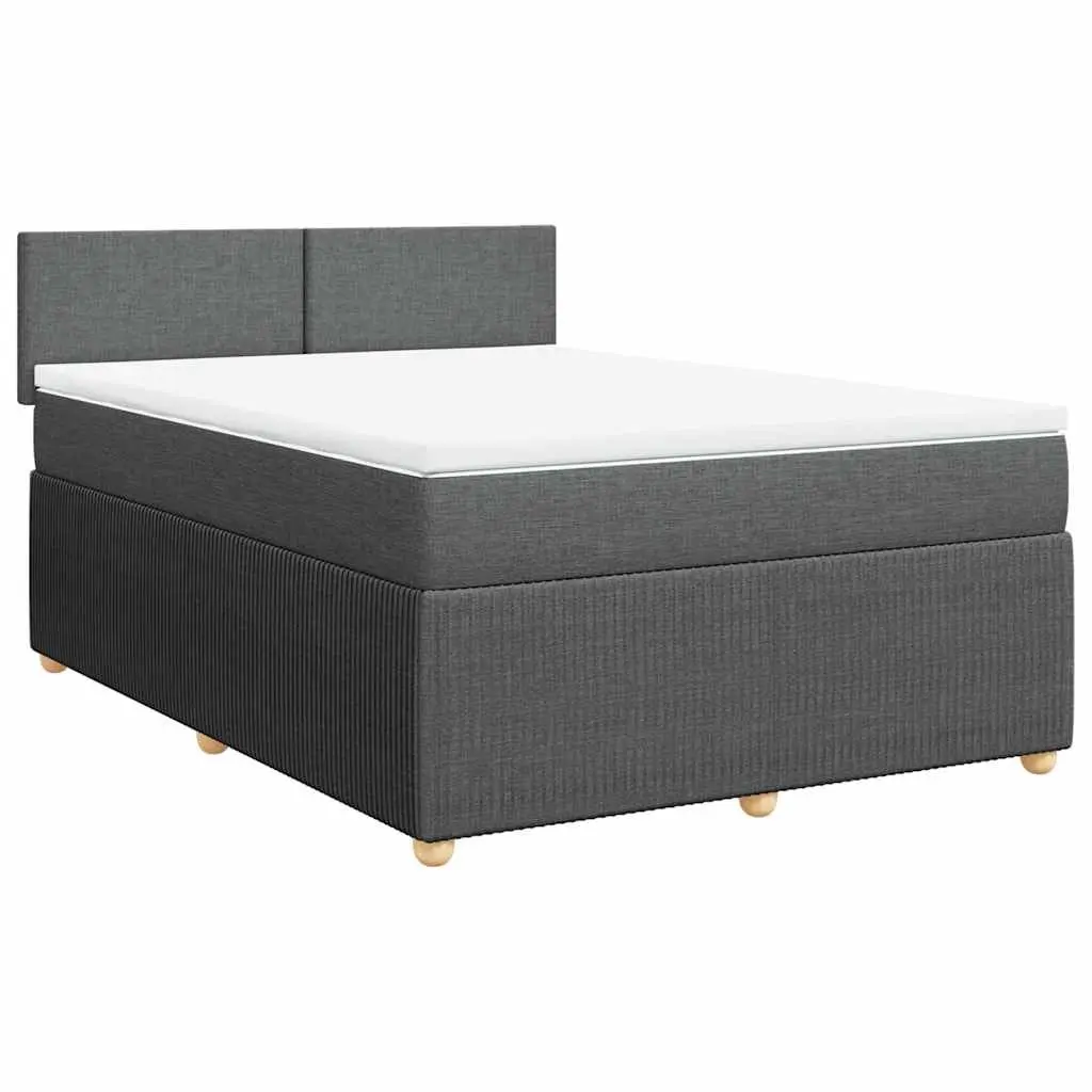 Queen Bed Frame with Pocket Spring Mattress and Slatted Base Dark Grey Fabric