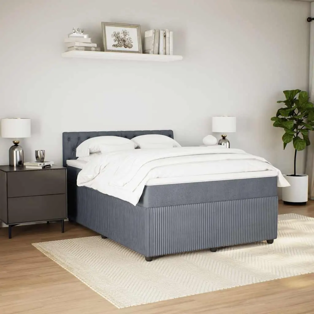 Queen Box Spring Bed with Pocket Spring Mattress Grey Fabric