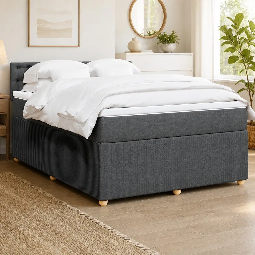 Queen Box Spring Bed with Pocket Spring Mattress Dark Grey Fabric