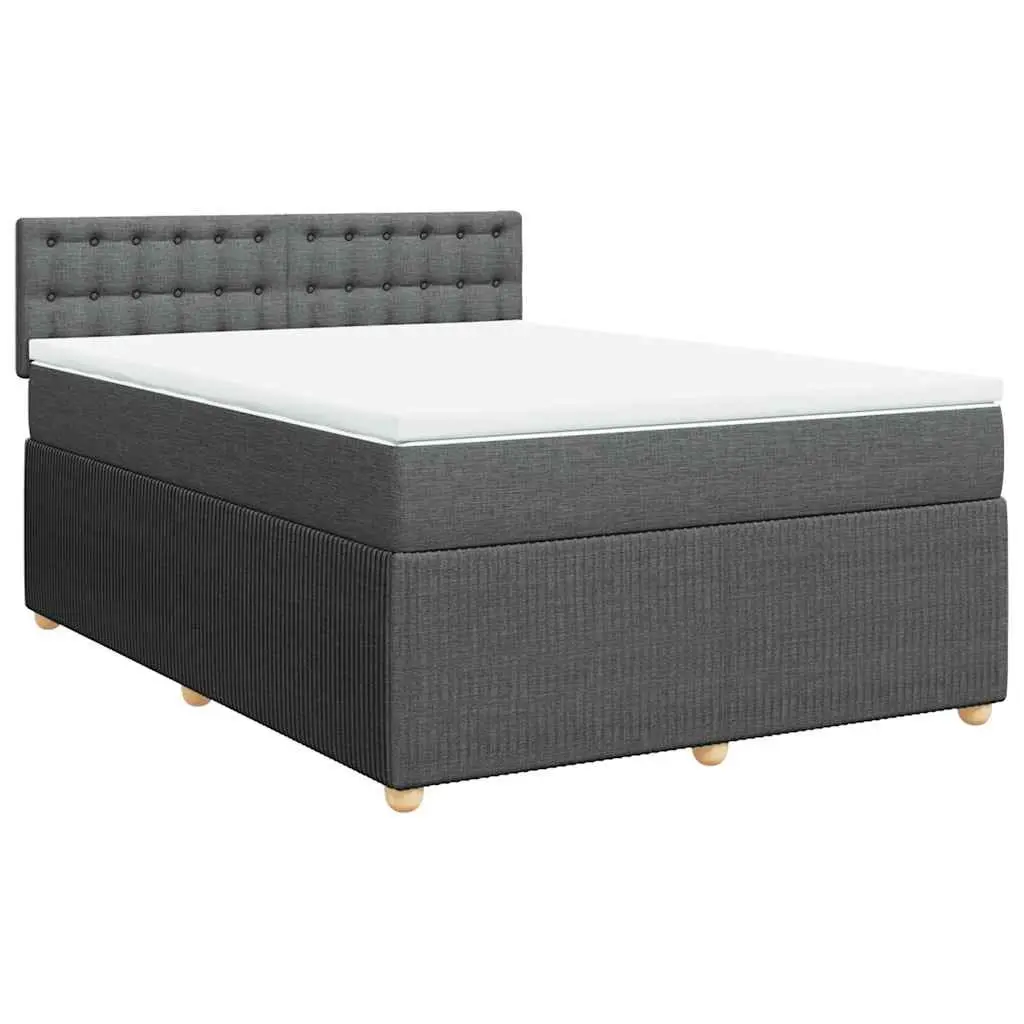 Queen Box Spring Bed with Pocket Spring Mattress Dark Grey Fabric