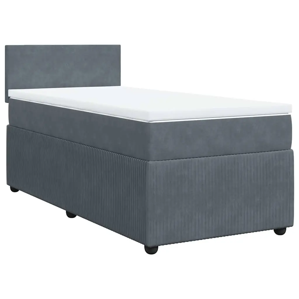 Box Spring Bed King Single Velvet Frame with Pocket Mattress Grey