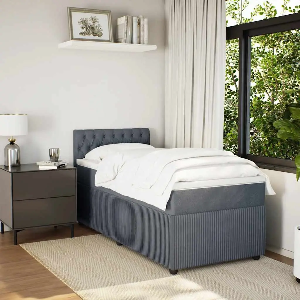 Pocket Spring Mattress Box Spring Bed King Single Dark Grey Velvet
