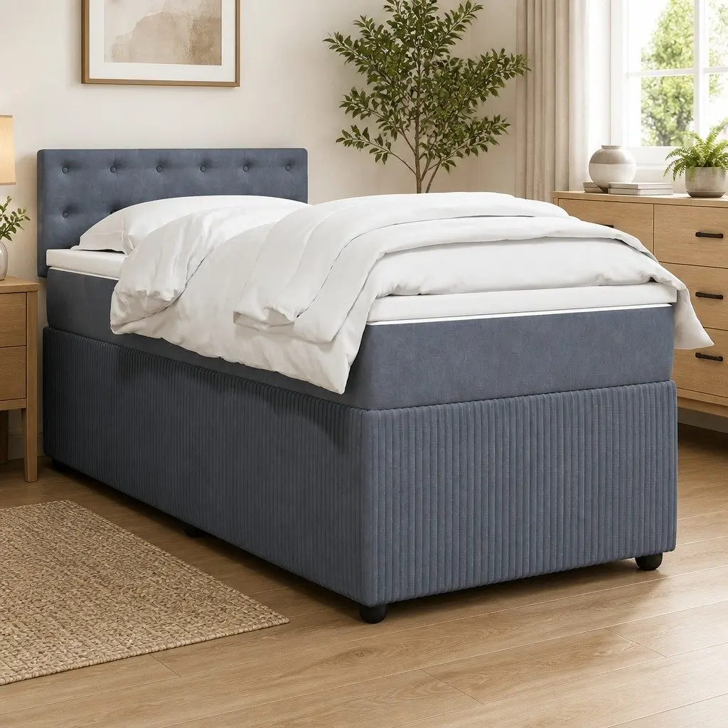 Box Spring Bed with Pocket Mattress Grey Velvet King Single