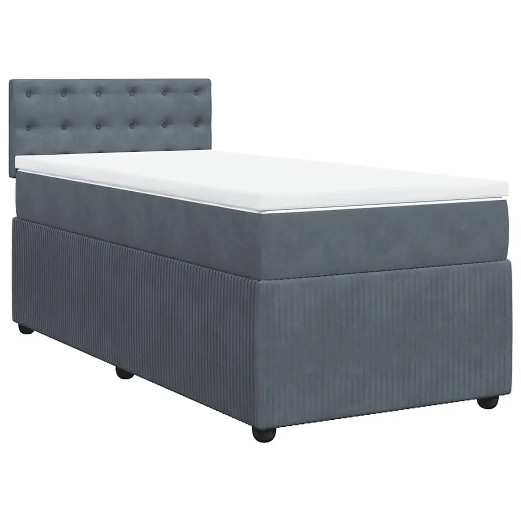 Box Spring Bed with Pocket Mattress Grey Velvet King Single