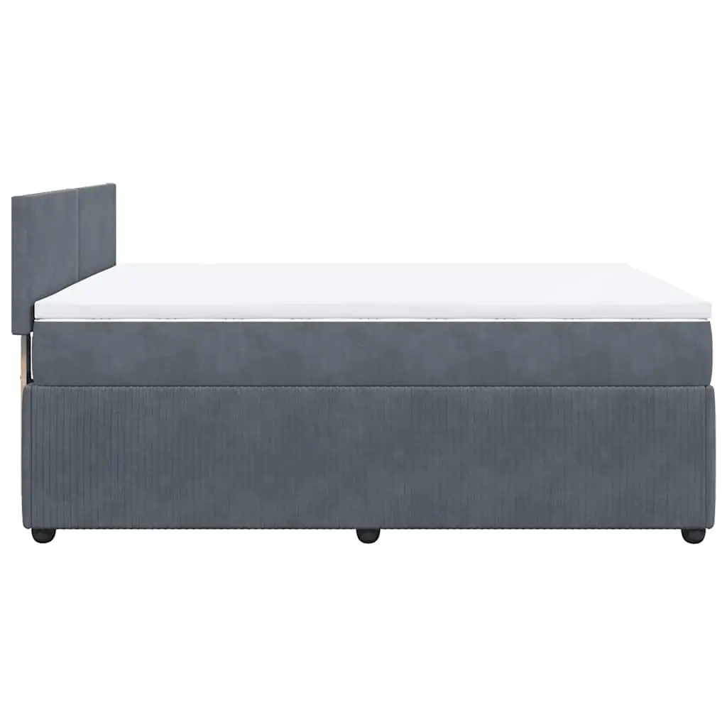 Double Box Spring Bed Pocket Spring Mattress Grey Velvet Upholstery