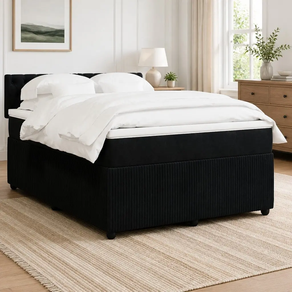 Box Spring Bed Double Black Velvet with Pocket Spring Mattress