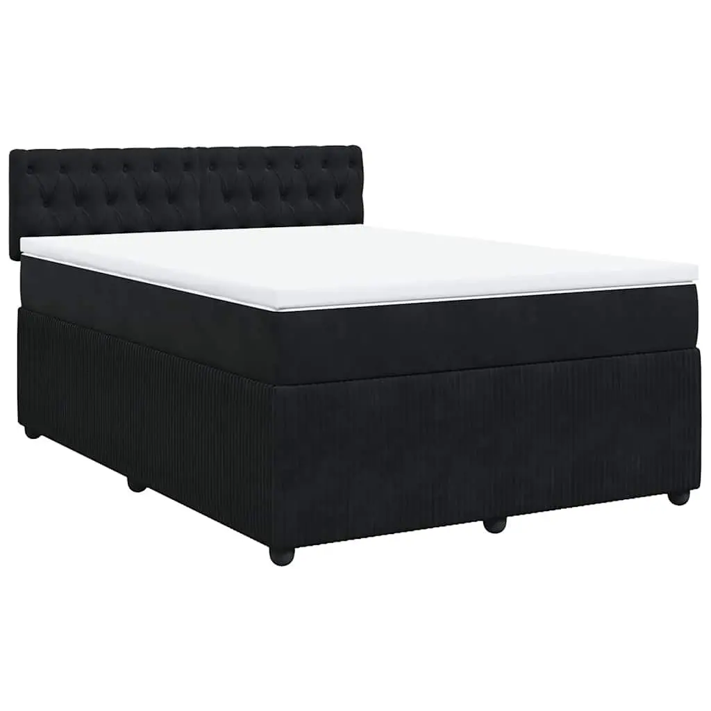 Box Spring Bed Double Black Velvet with Pocket Spring Mattress