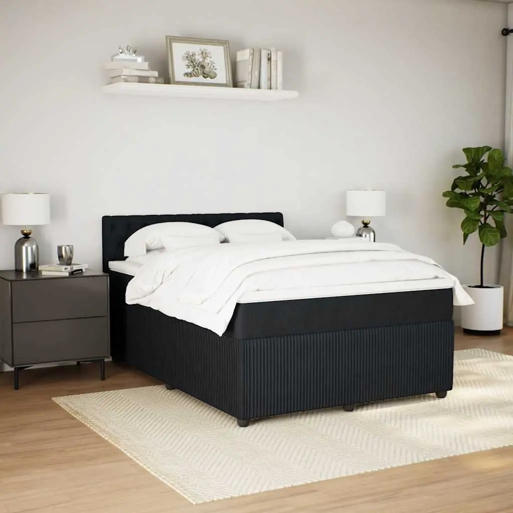 Box Spring Bed Double Black Velvet with Pocket Spring Mattress