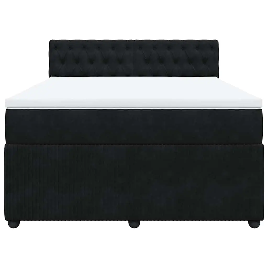 Box Spring Bed Double Black Velvet with Pocket Spring Mattress