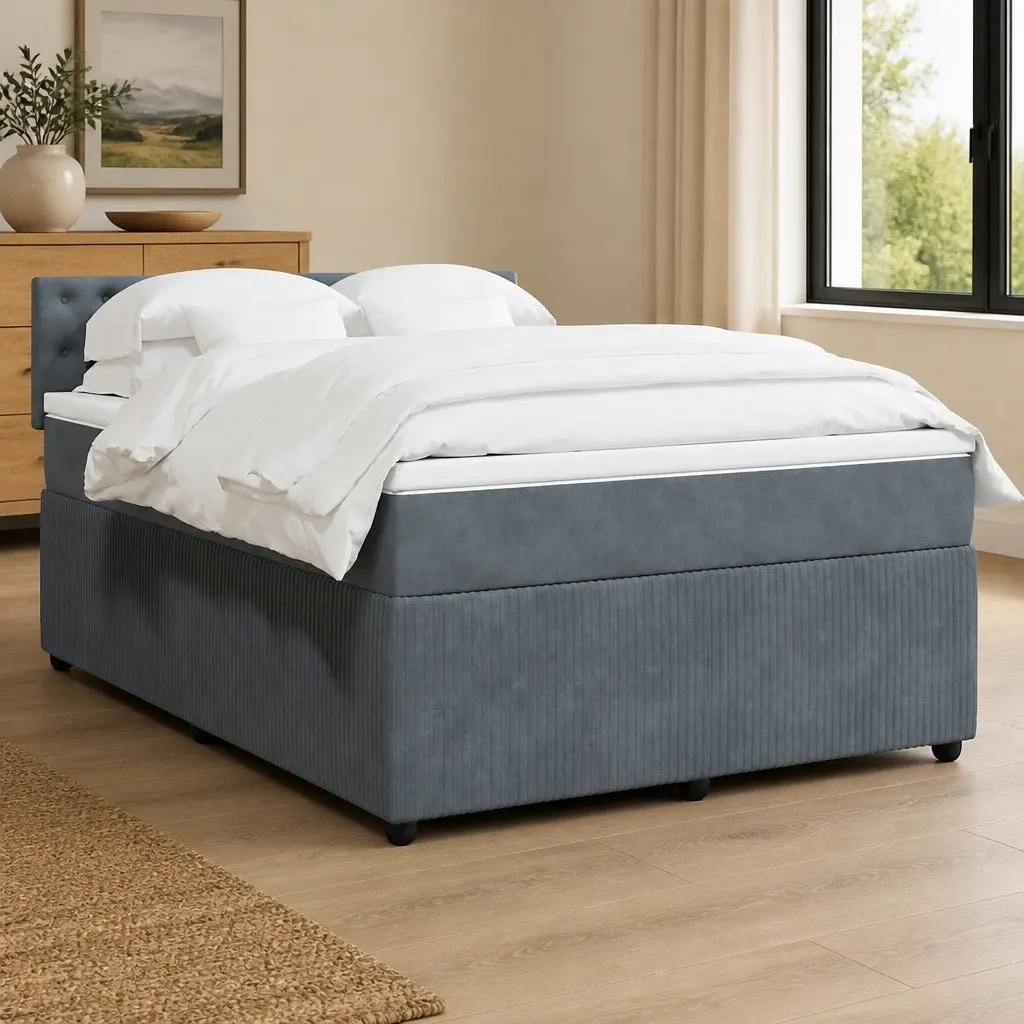 Double Bed with Velvet Upholstered Frame and Mattress