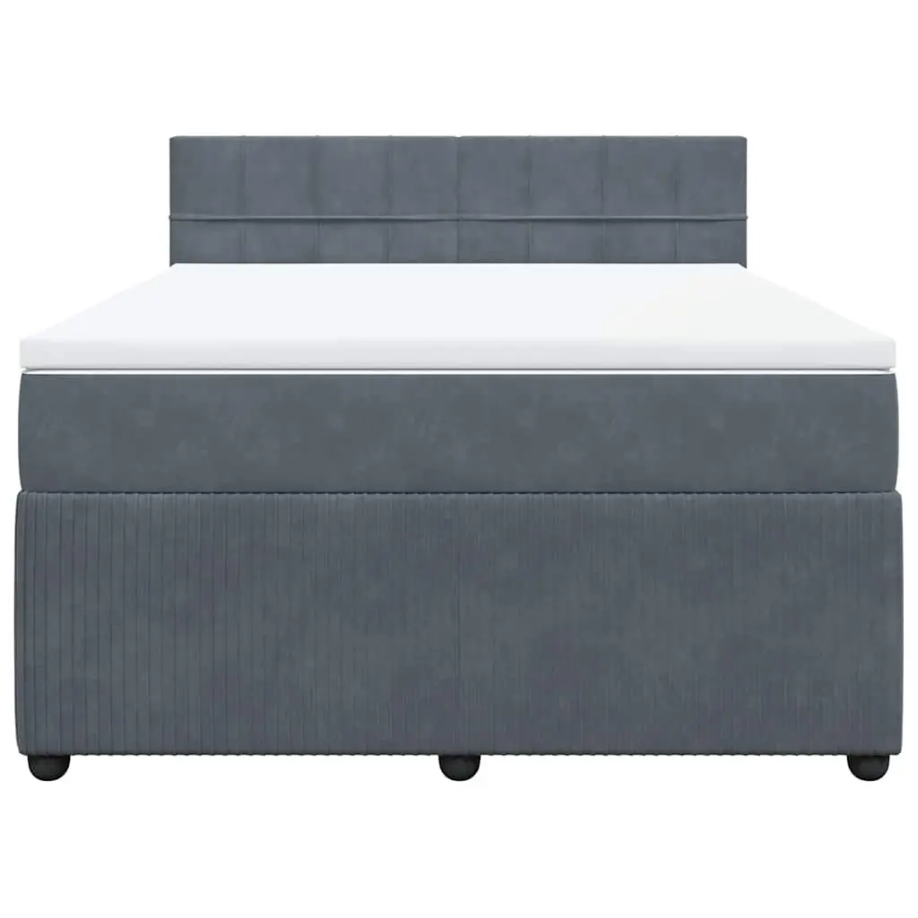 Queen Bed Frame Velvet Upholstered with Pocket Spring Mattress Slatted Support Grey