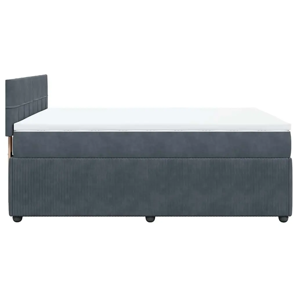 Queen Bed Frame Velvet Upholstered with Pocket Spring Mattress Slatted Support Grey