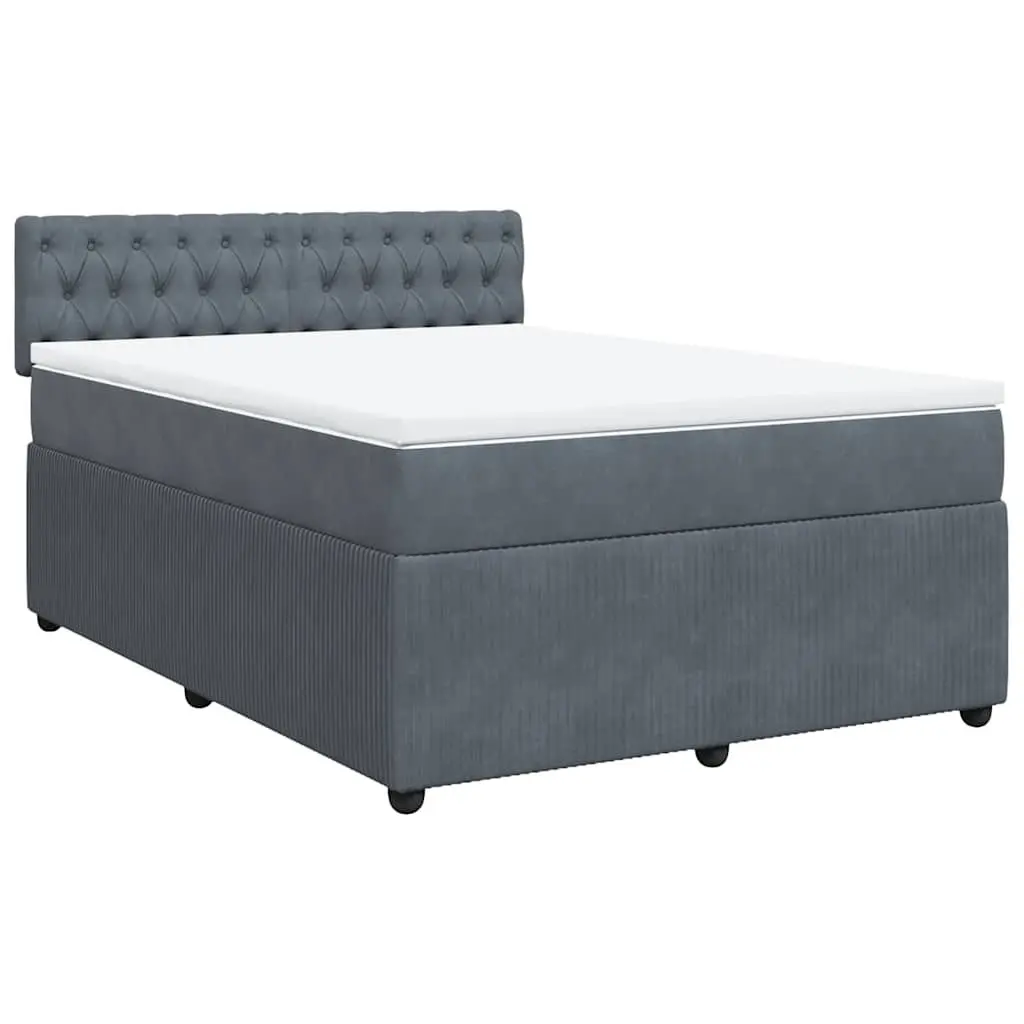 Queen Box Spring Bed Velvet Upholstered Frame Pocket Spring Mattress Grey