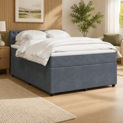 Queen Box Spring Bed with Pocket Mattress Grey Velvet Upholstered Frame