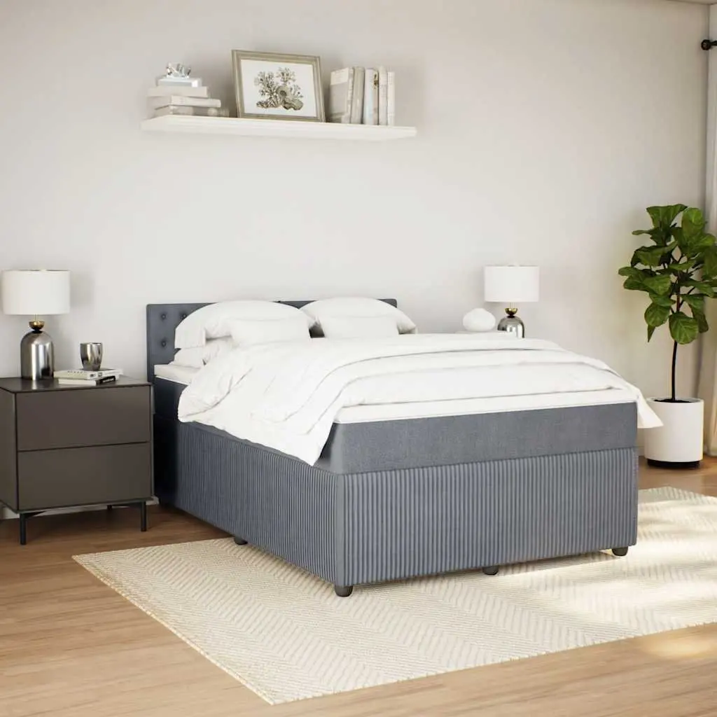 Queen Box Spring Bed Velvet Upholstered Frame Pocket Spring Mattress Grey