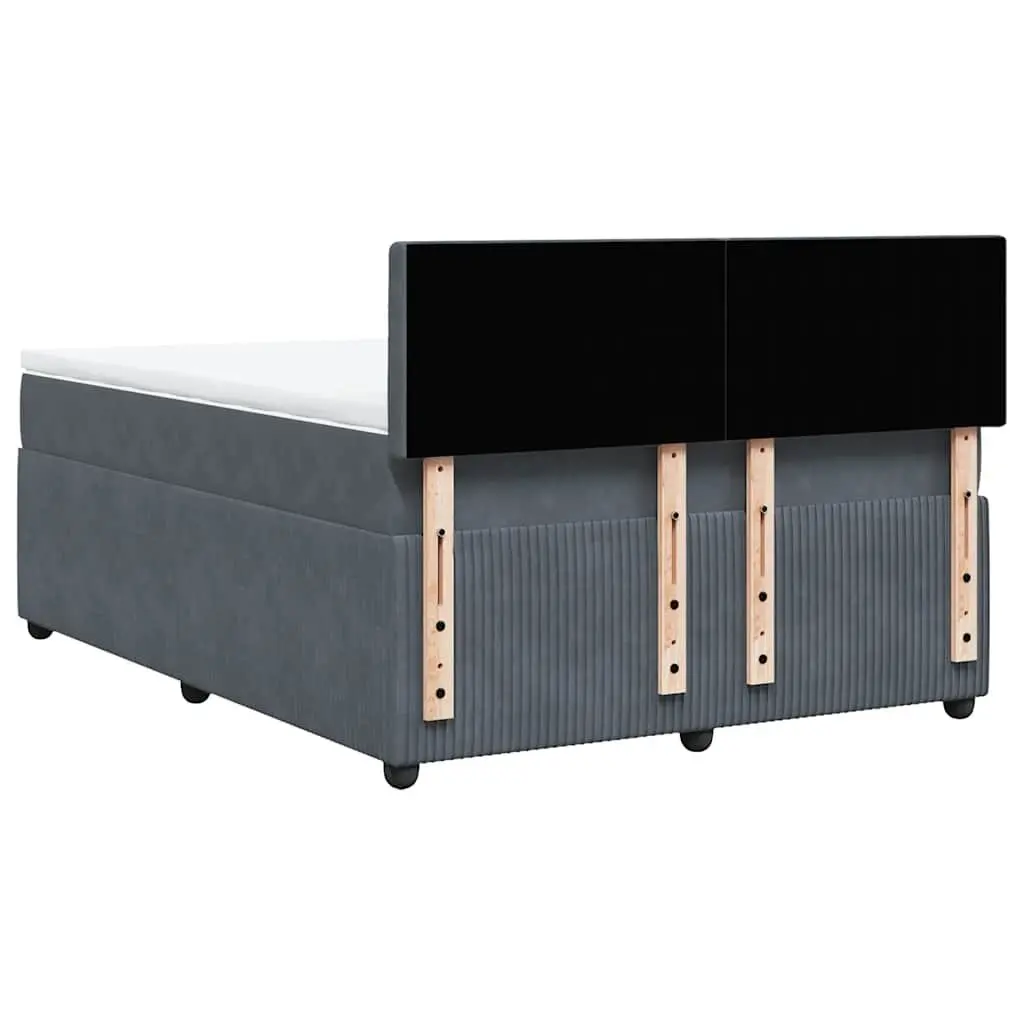 Queen Box Spring Bed Velvet Upholstered Frame Pocket Spring Mattress Grey