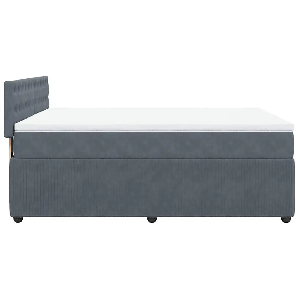 Queen Box Spring Bed Velvet Upholstered Frame Pocket Spring Mattress Grey