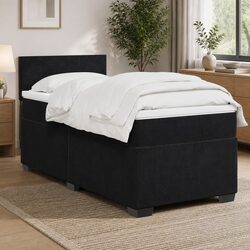 King Single Box Spring Bed with Pocket Spring Mattress LED Lights Black Fabric