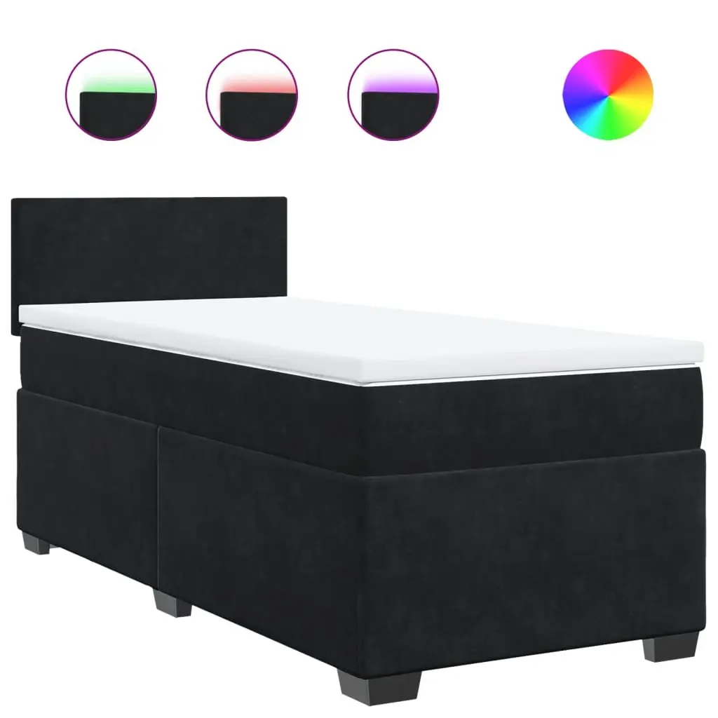Box Spring Bed Pocket Spring Mattress King Single with LED Lights Black Fabric