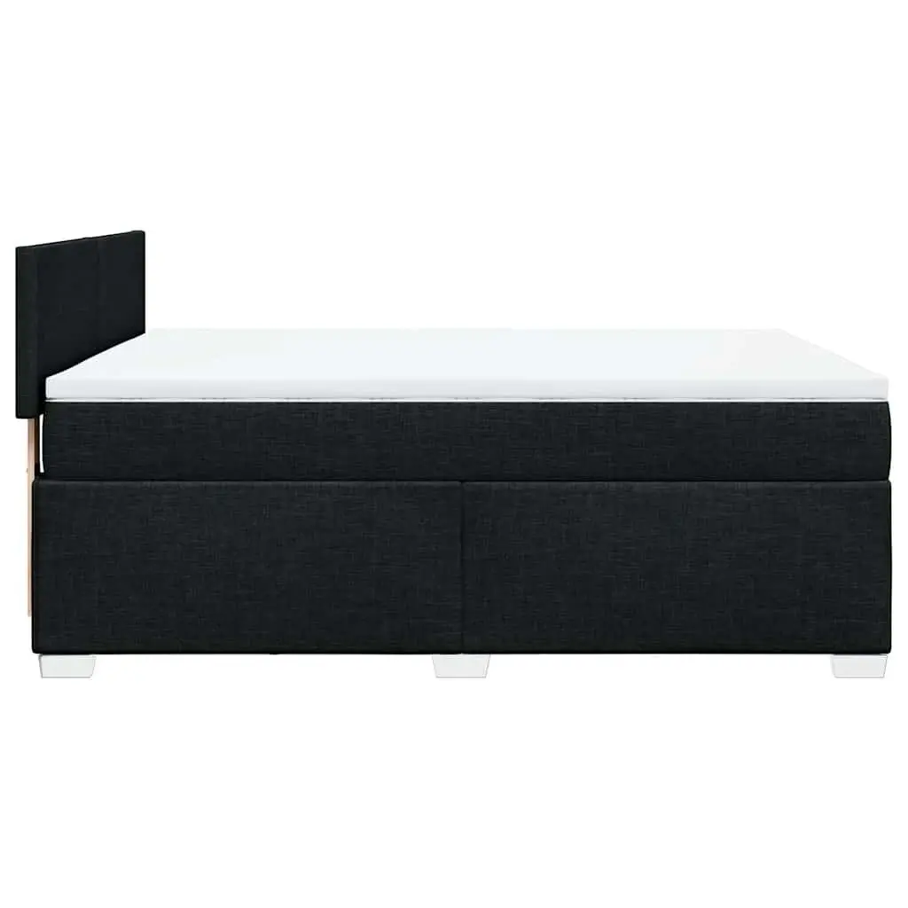 Double Box Spring Bed with Pocket Spring Mattress LED Lights Black Fabric
