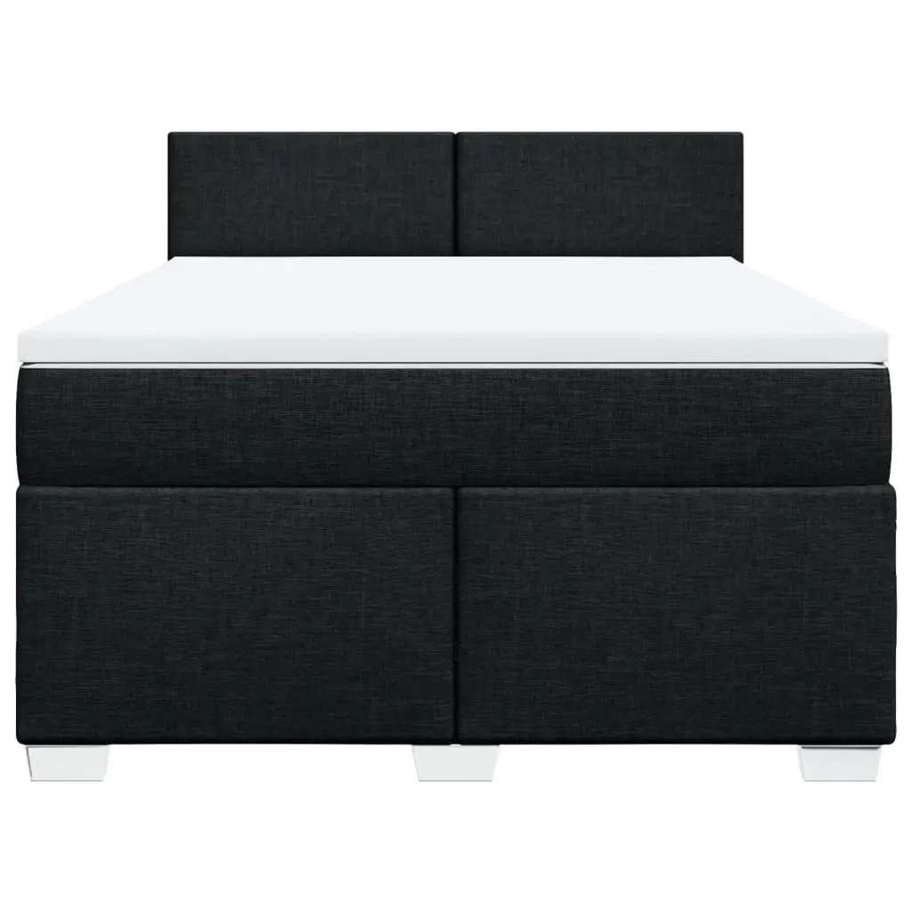 Double Box Spring Bed with Pocket Spring Mattress LED Lights Black Fabric