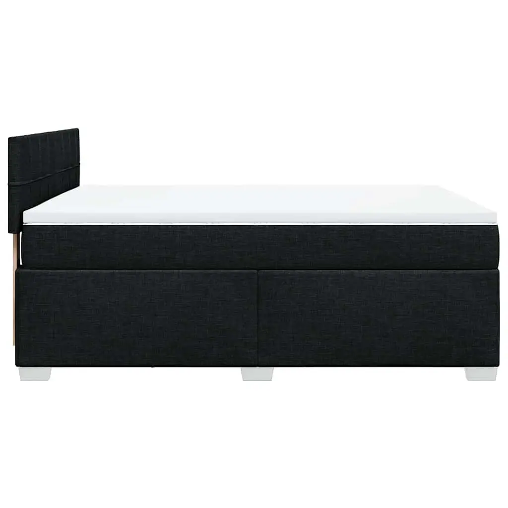 Double Box Spring Bed with Mattress Black Fabric LED Lights Double Size
