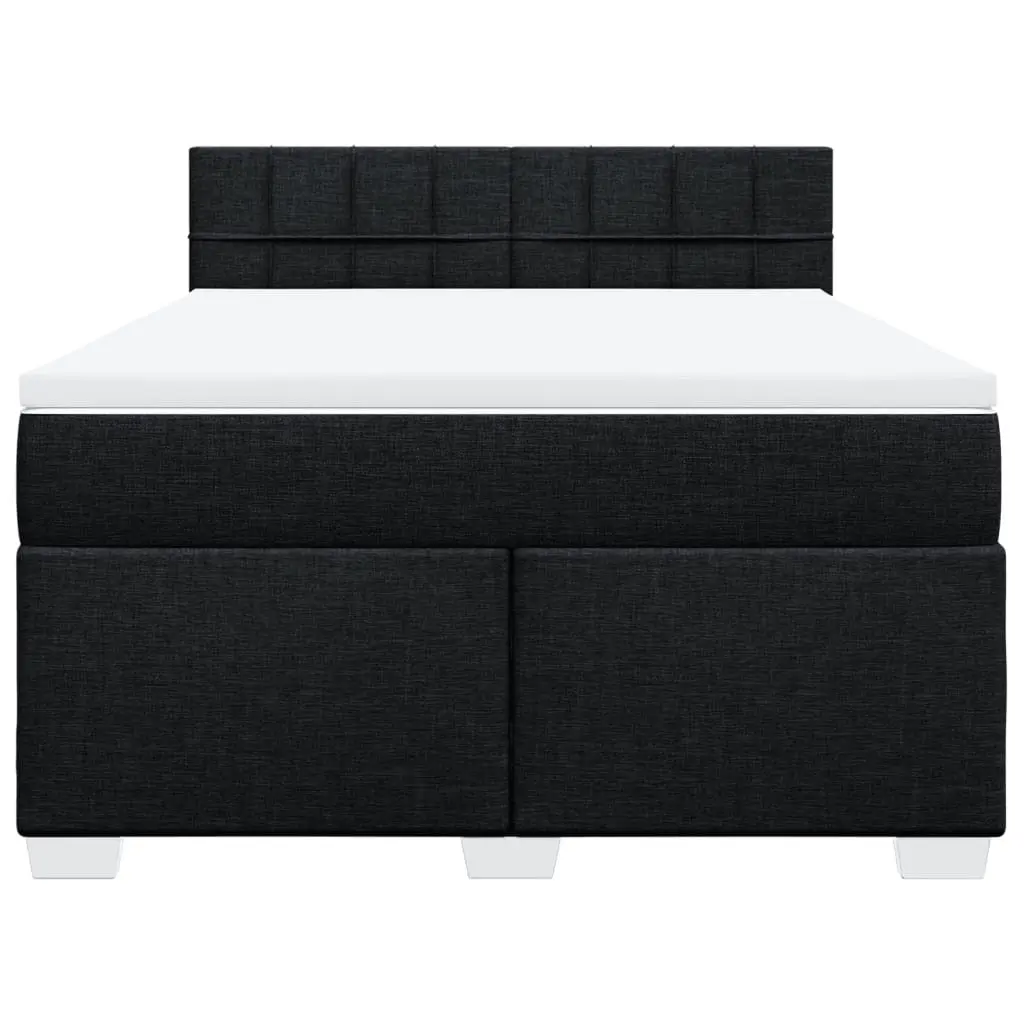 Double Box Spring Bed with Mattress Black Fabric LED Lights Double Size