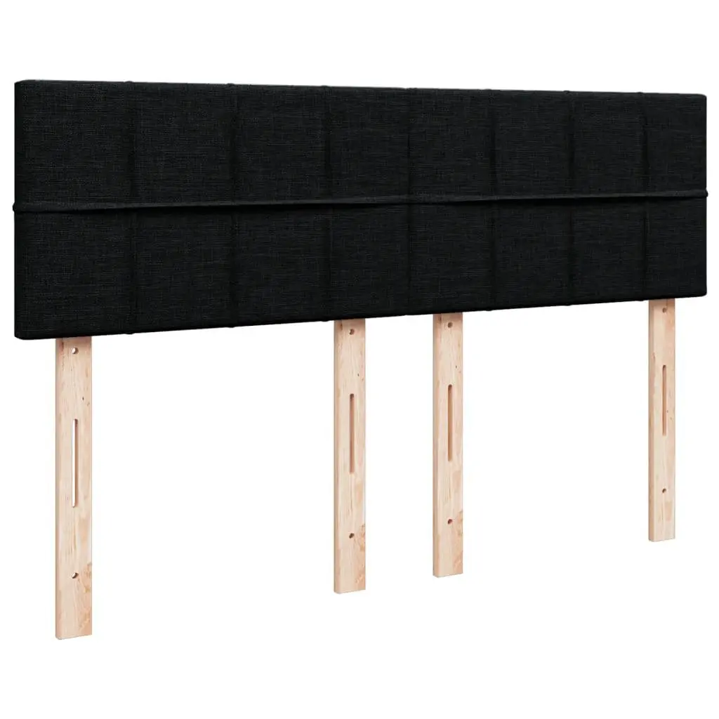 Double Box Spring Bed with Mattress Black Fabric LED Lights Double Size
