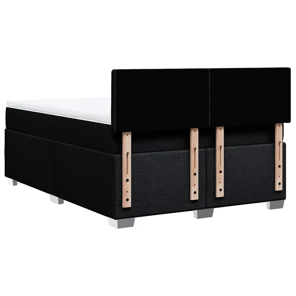 Double Box Spring Bed with Pocket Spring Mattress and LED Lights Black Fabric