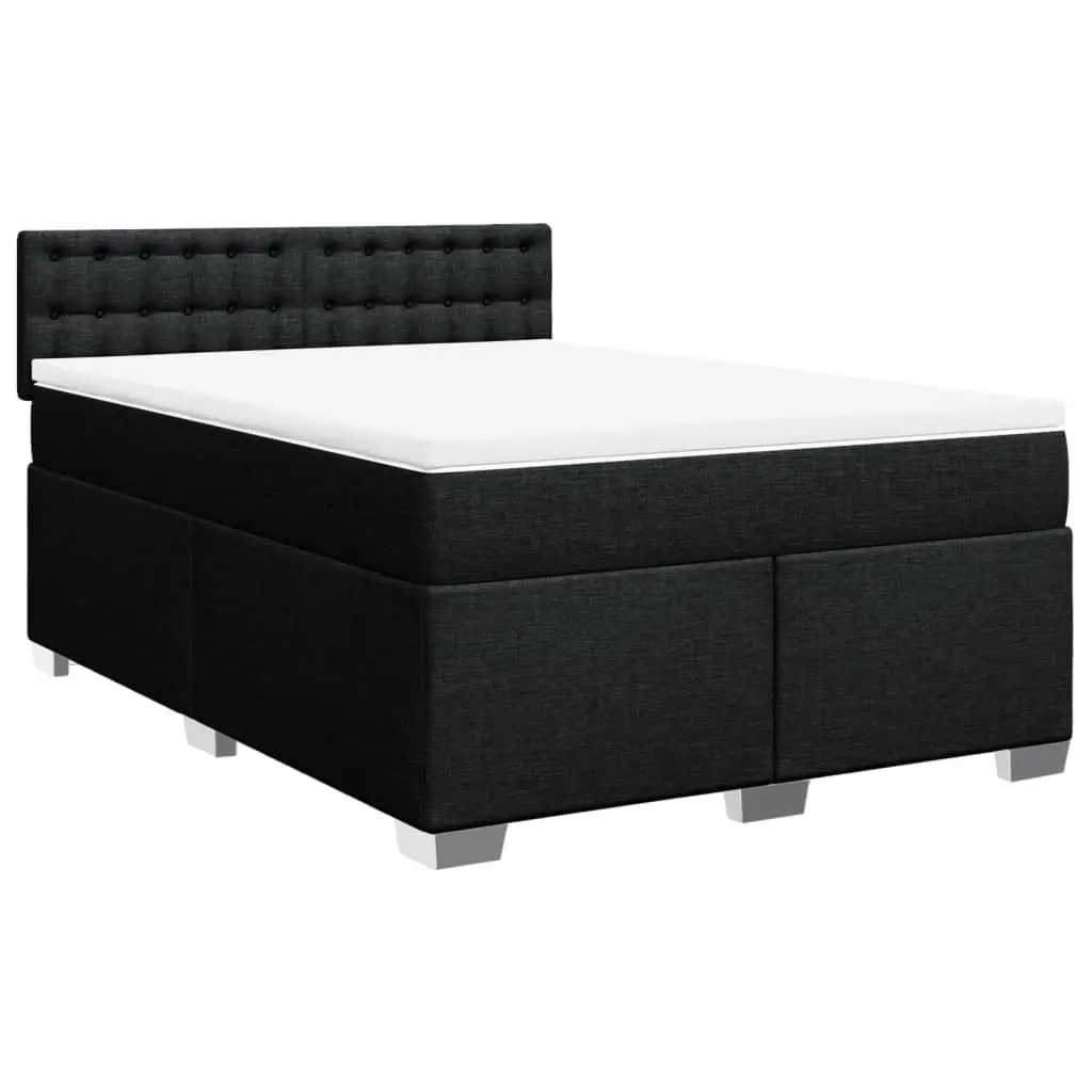 Double Box Spring Bed with Pocket Spring Mattress and LED Lights Black Fabric
