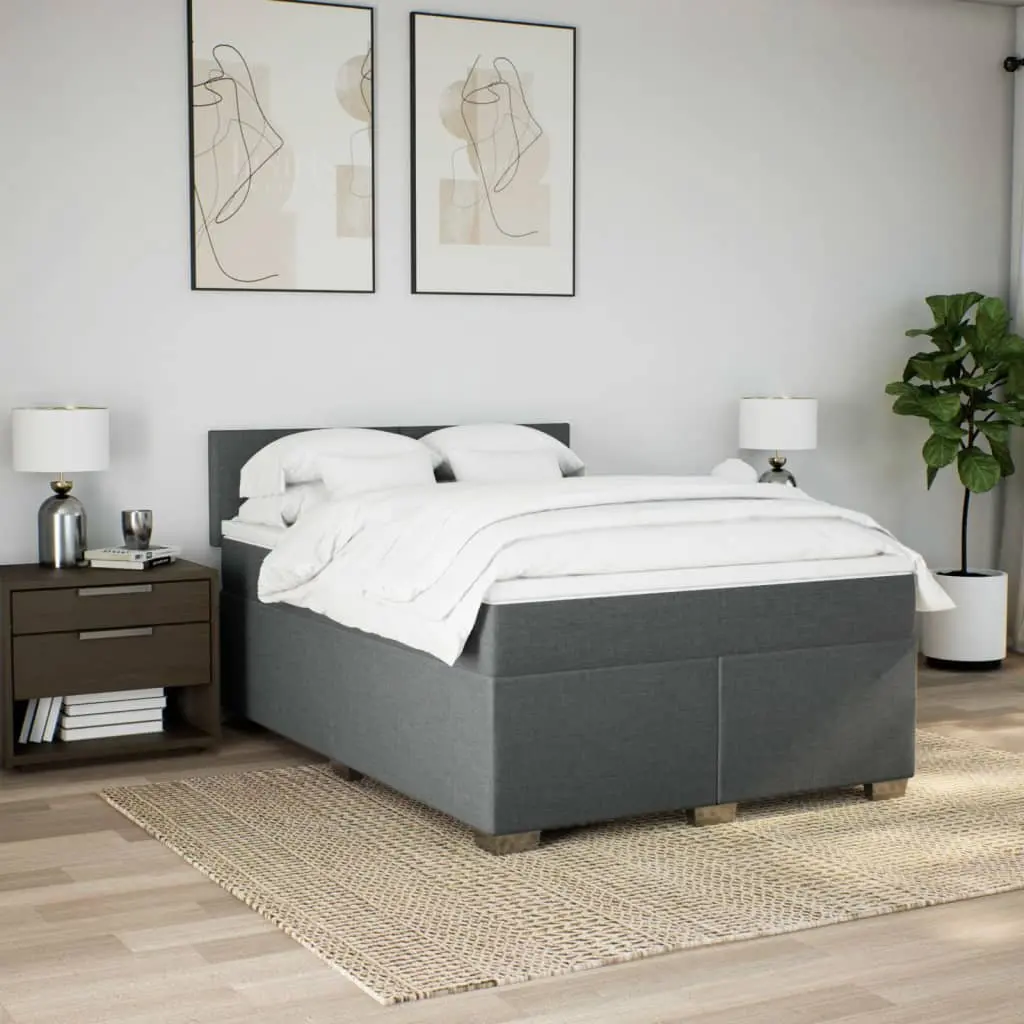 Queen Bed with Pocket Spring Mattress and Adjustable LED Light in Grey Polyester Fabric