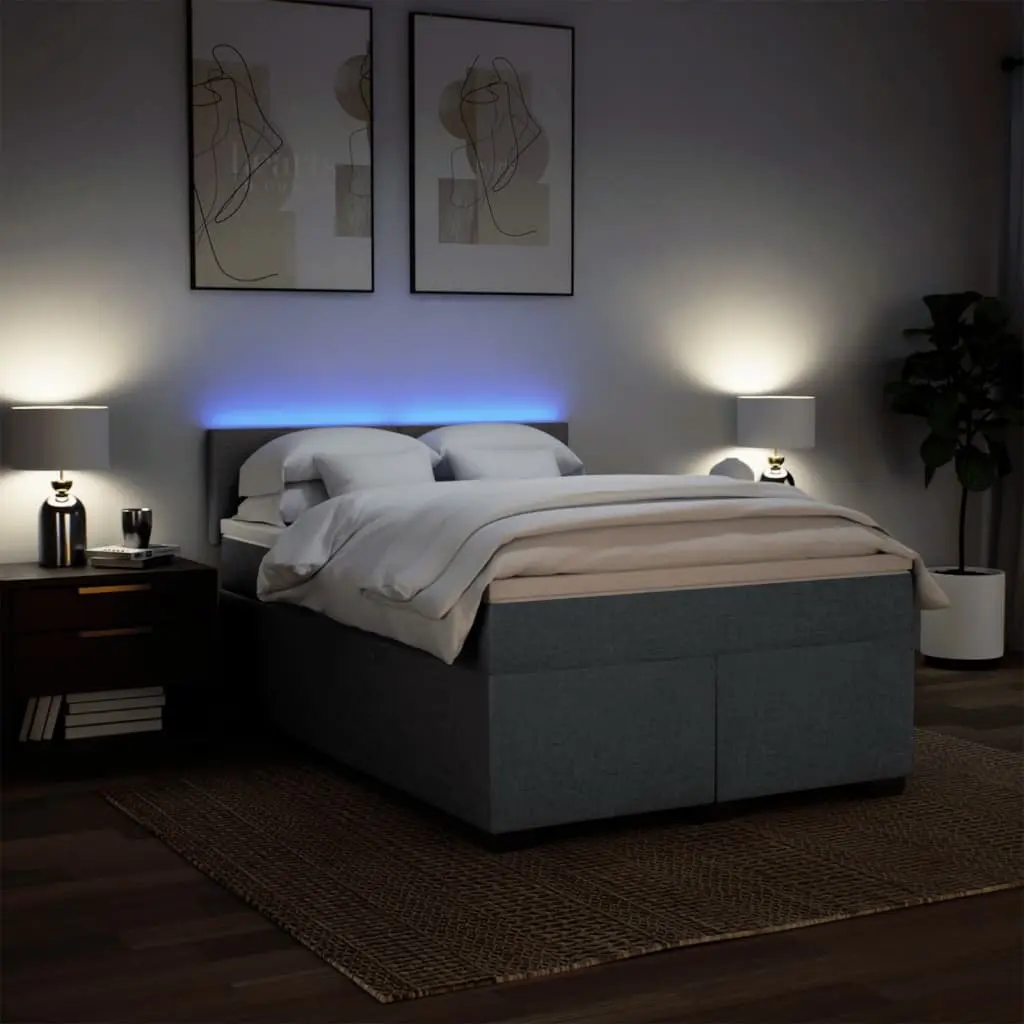 Queen Bed with Pocket Spring Mattress and Adjustable LED Light in Grey Polyester Fabric