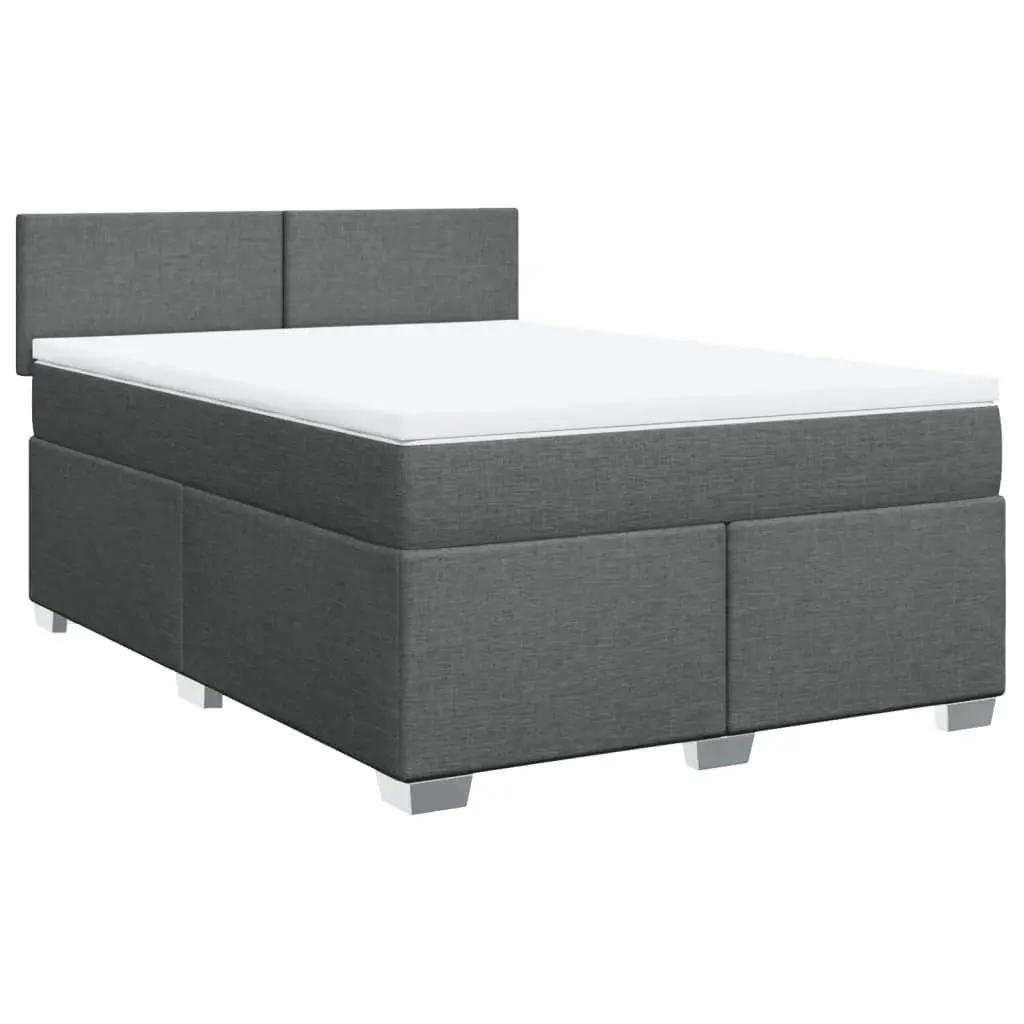 Queen Bed with Pocket Spring Mattress and Adjustable LED Light in Grey Polyester Fabric