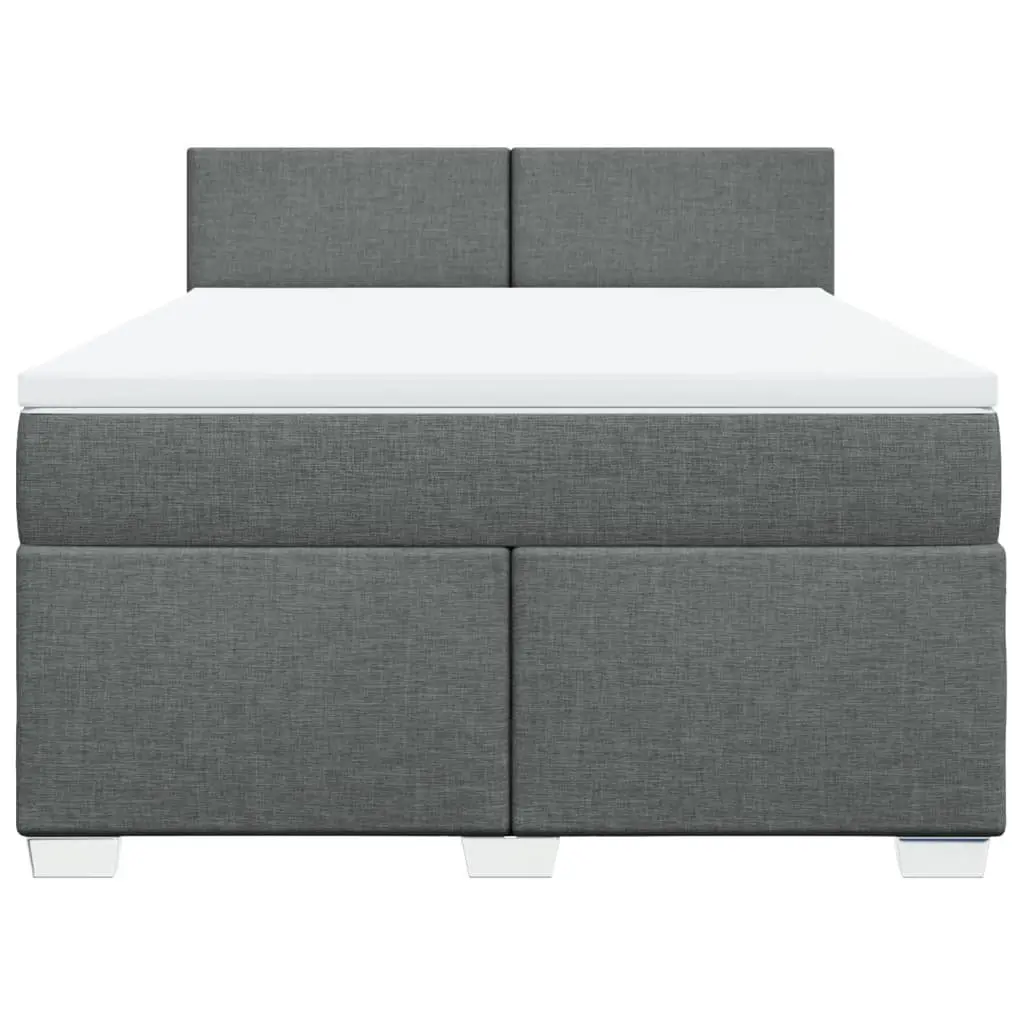 Queen Bed with Pocket Spring Mattress and Adjustable LED Light in Grey Polyester Fabric