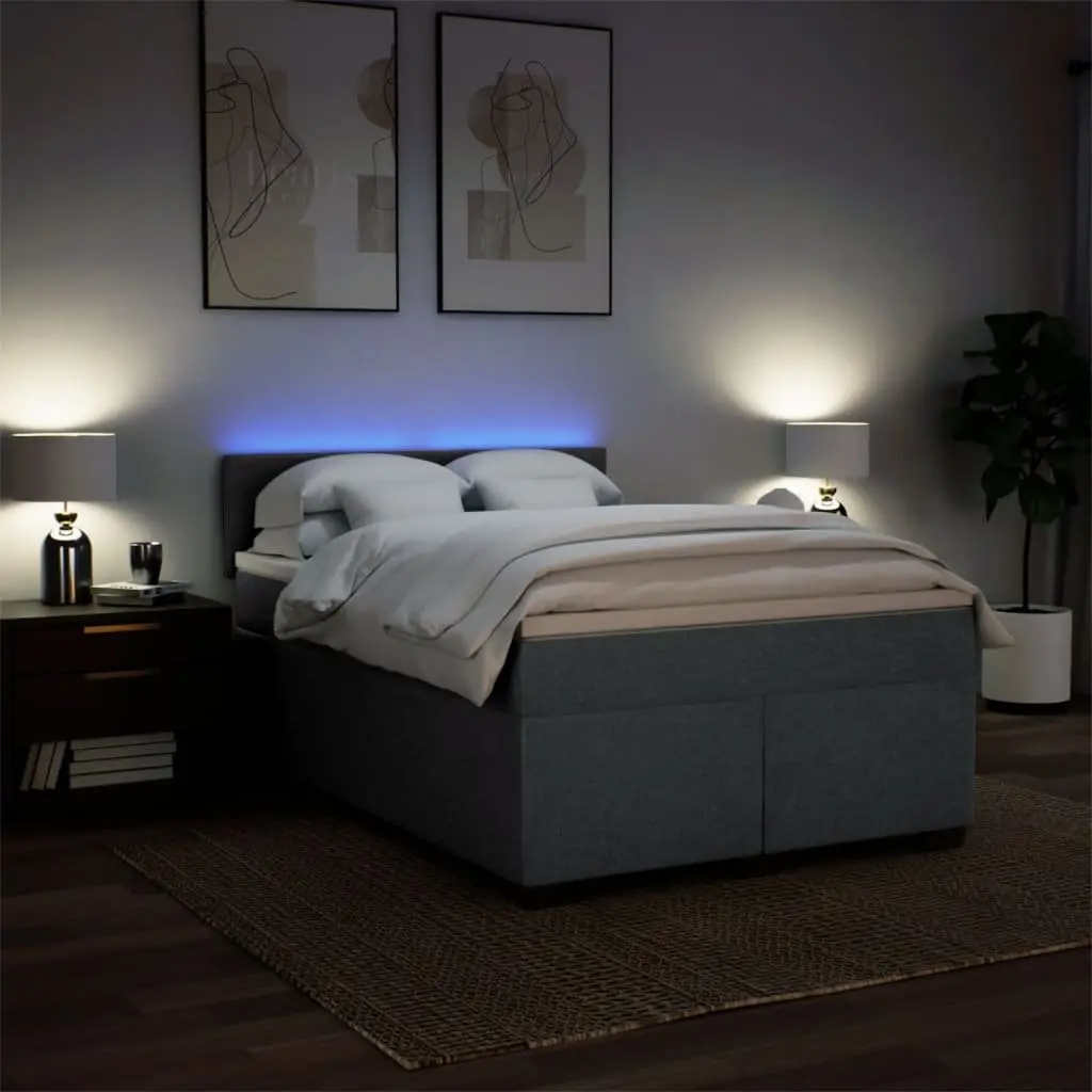 Queen Box Spring Bed with Pocket Sprung Mattress and LED Lights Grey Fabric