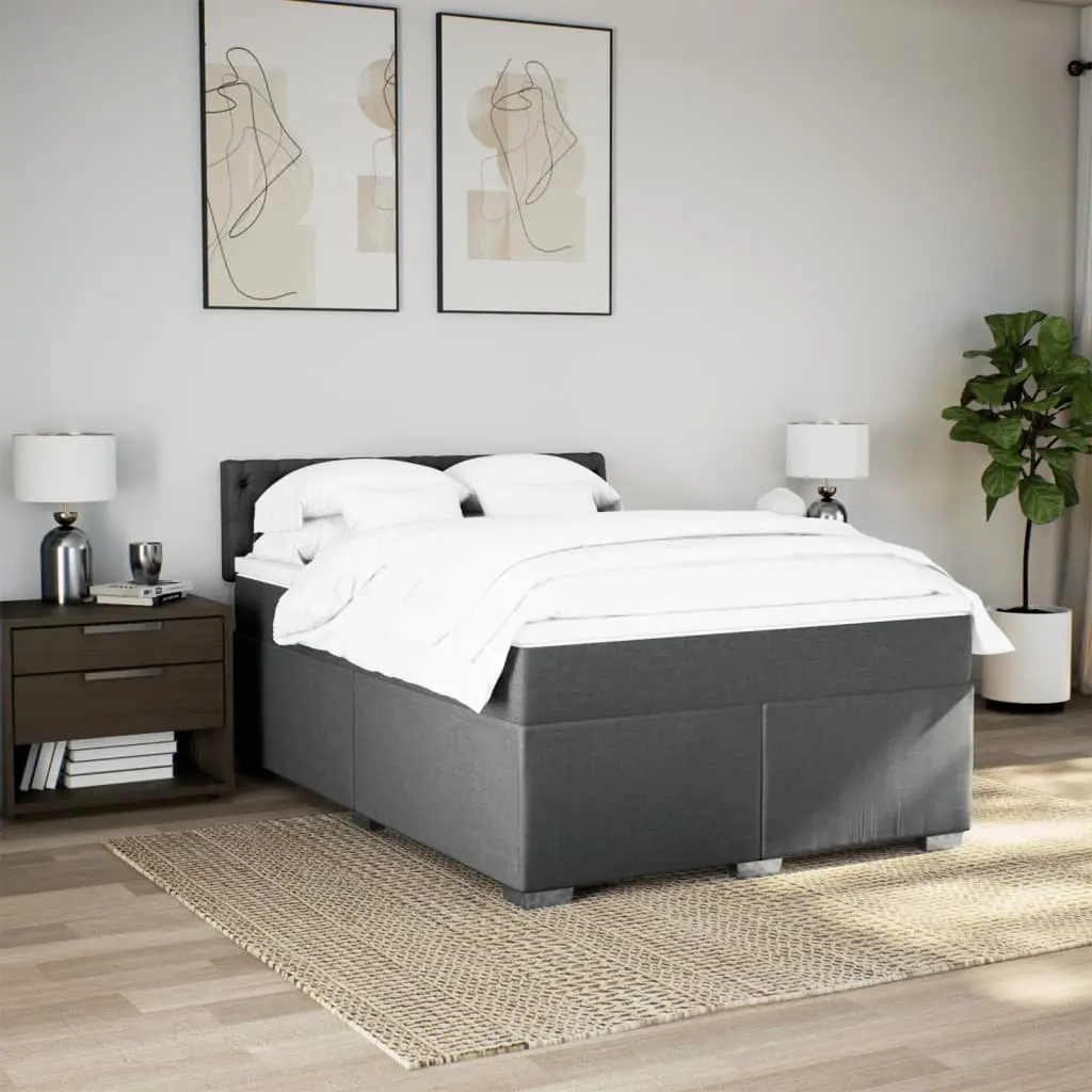 Queen Box Spring Bed Pocket Spring Mattress LED Lights Grey Fabric Frame