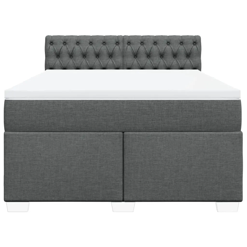 Queen Box Spring Bed Pocket Spring Mattress LED Lights Grey Fabric Frame
