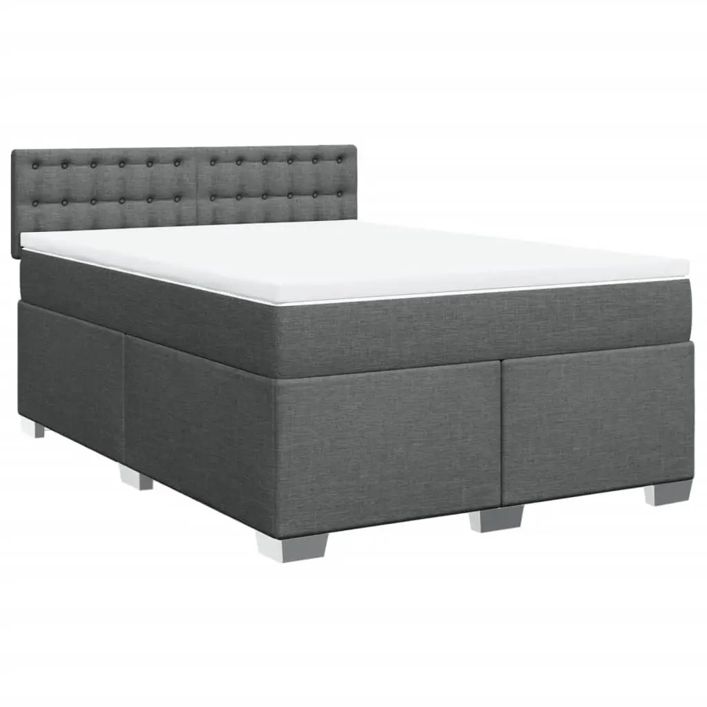 Queen Box Spring Bed with Pocket Spring Mattress and LED Lights Grey Fabric