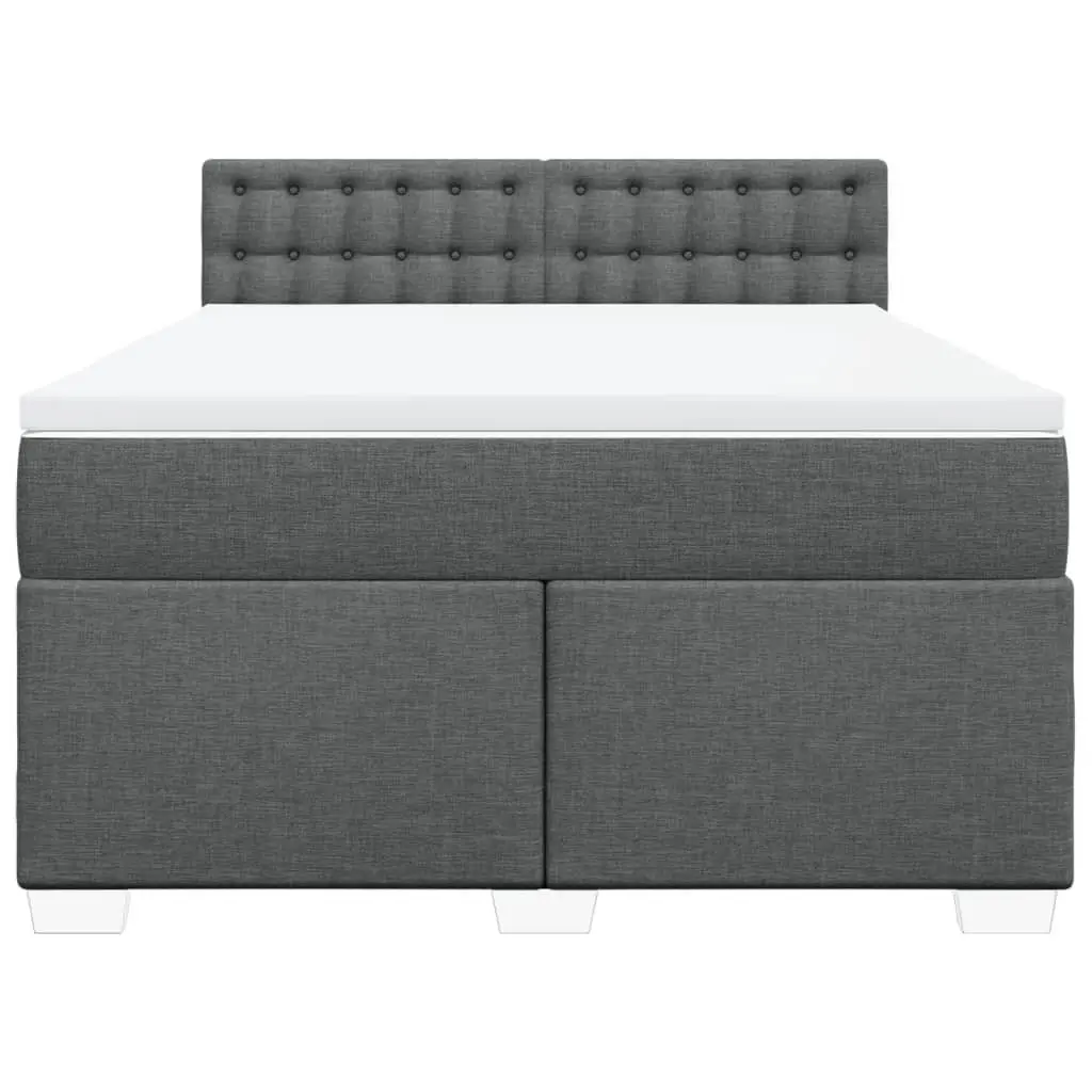Queen Box Spring Bed with Pocket Spring Mattress and LED Lights Grey Fabric