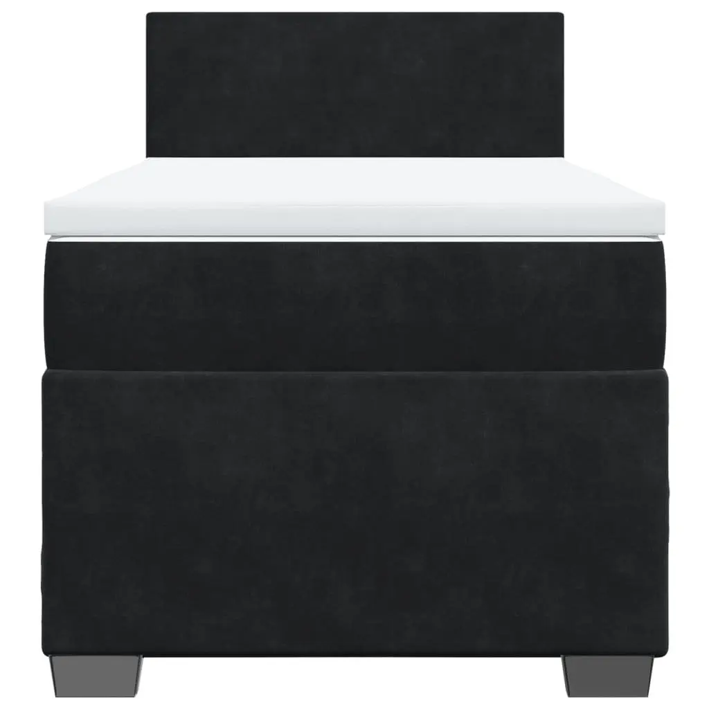 King Single Box Spring Bed with Pocket Mattress LED Lights Black Velvet