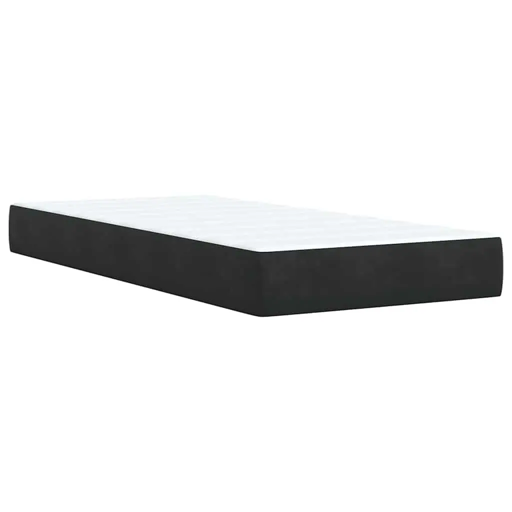 King Single Box Spring Bed with Pocket Mattress LED Lights Black Velvet