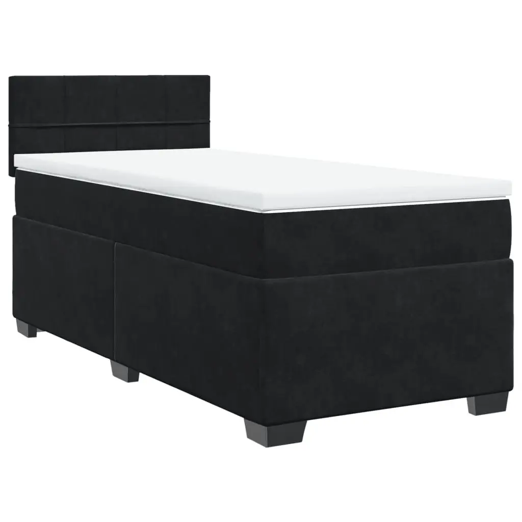 King Single Box Spring Bed with Pocket Spring Mattress and LED Lights Black Velvet