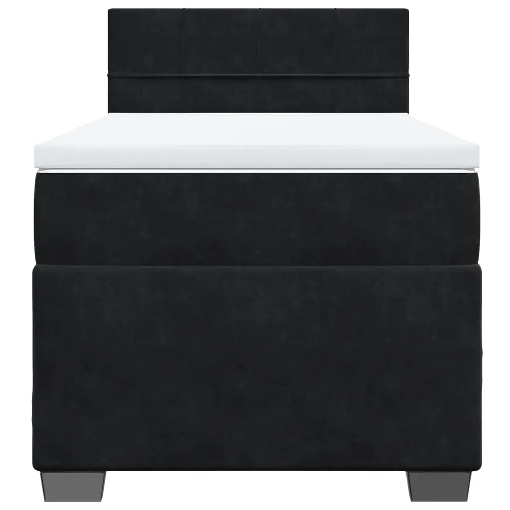 King Single Box Spring Bed with Pocket Spring Mattress and LED Lights Black Velvet